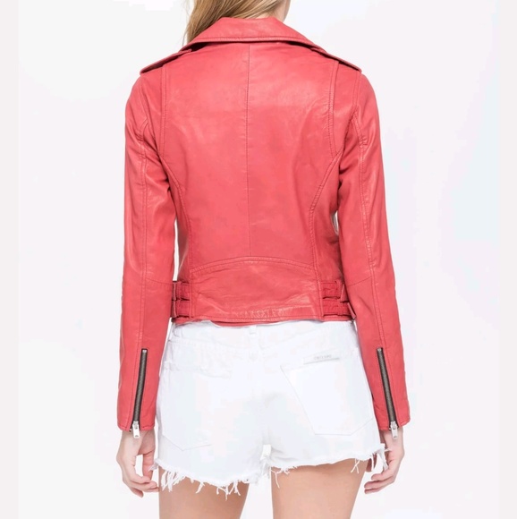 Andrew Marc Whitney Leather Moto Jacket Luxe Washed Lamb Dusty Red Size Sm NWT - Picture 5 of 7
